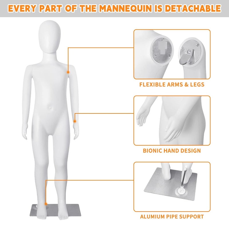 SHAREWIN Kid Mannequin Full Body Adjustable Faceless Mannequin Torso Child Dress Form Realistic Adjustable Detachable Manikin Body Display with Metal Base for Children 43.3 Inches - Image 3